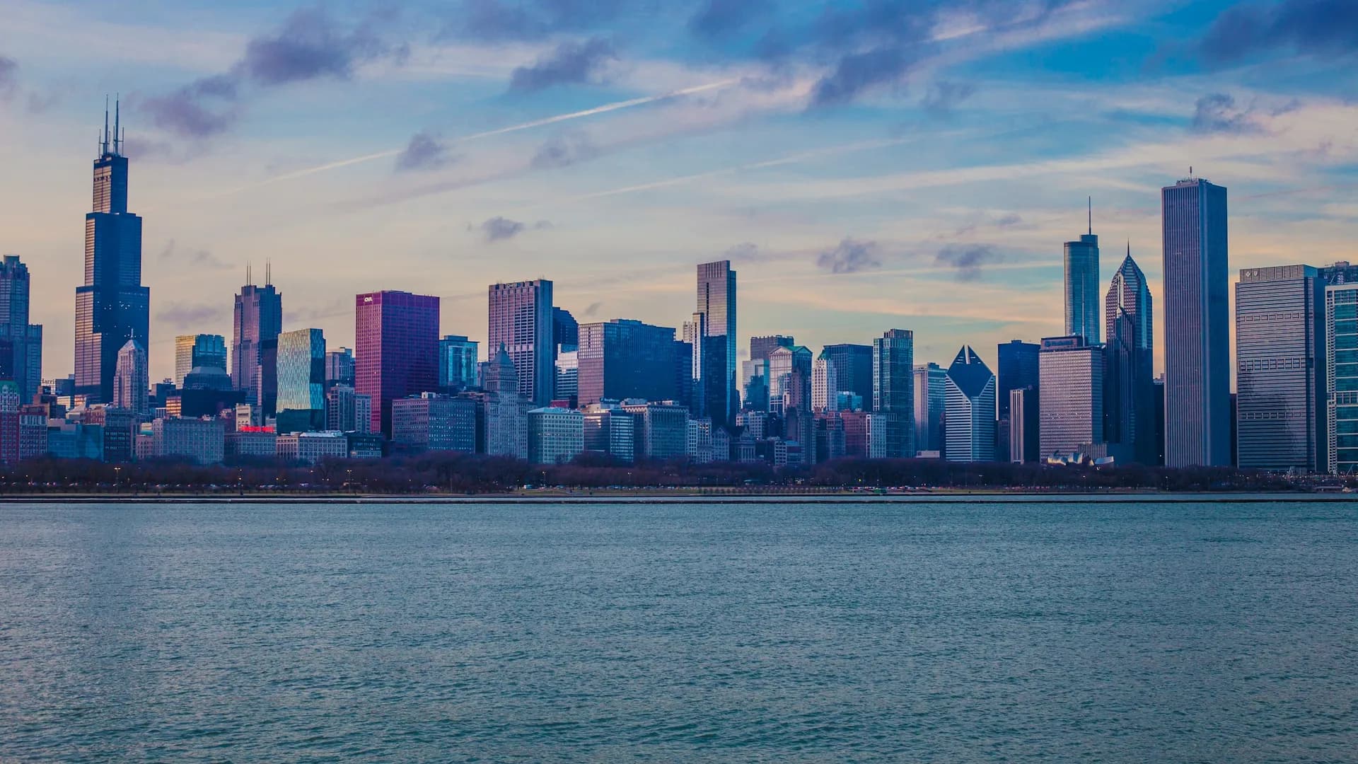 Chicago skyline across Lake Michigan