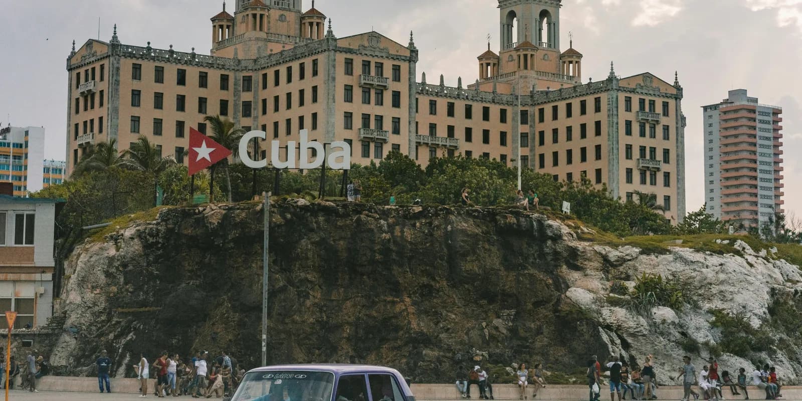 Havana's historic Hotel Nacional and Cuban flag