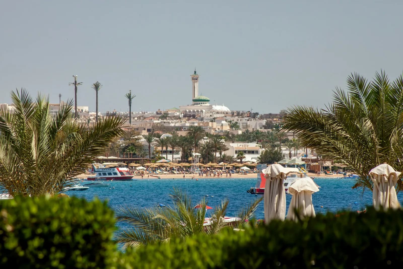 Red Sea water and resort coastline in Hurghada