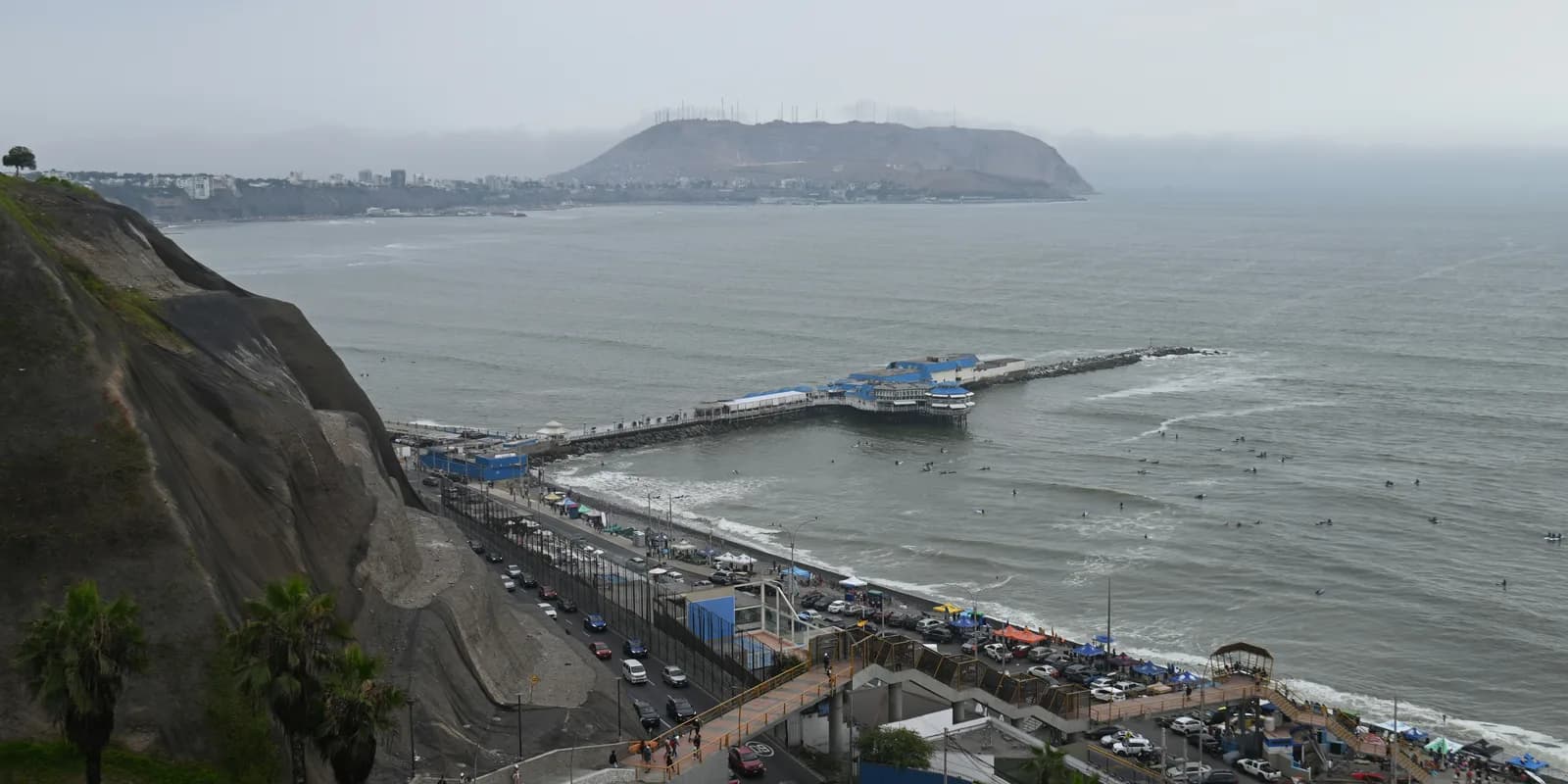 Lima's coastal cliffs, pier and Pacific shoreline