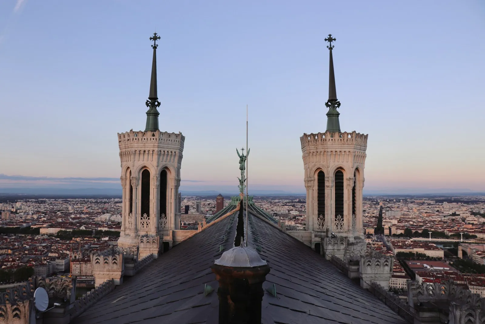 Twin spires of Fourvière overlooking the rooftops of Lyon
