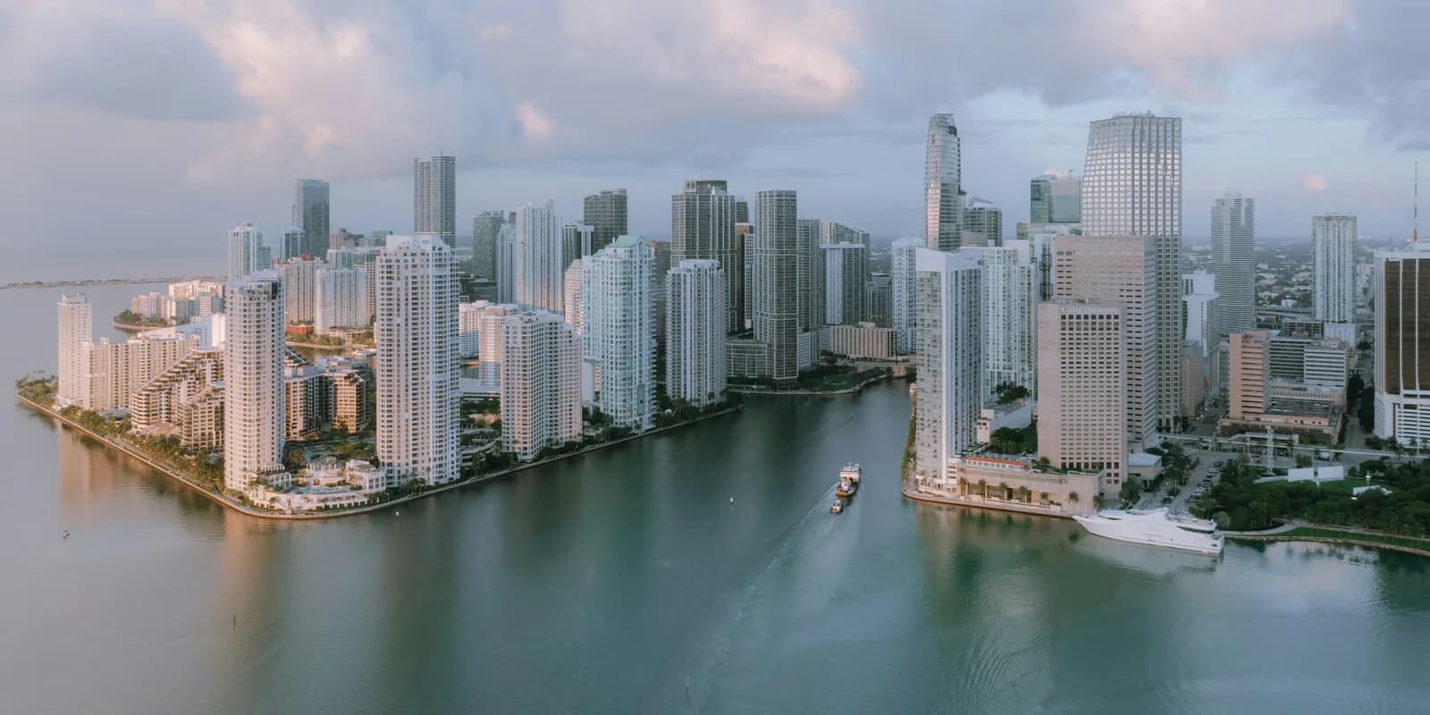 Miami skyline and water viewed from above