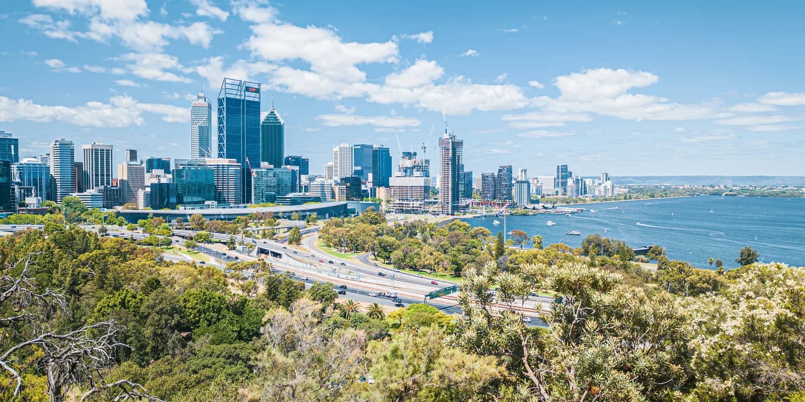 Perth skyline and Swan River viewed from Kings Park