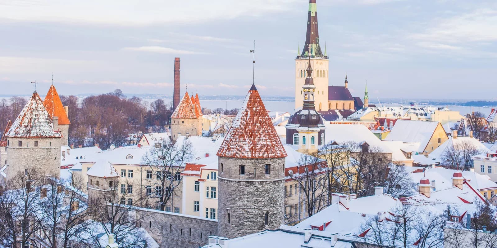 Snow-covered rooftops of Tallinn Old Town