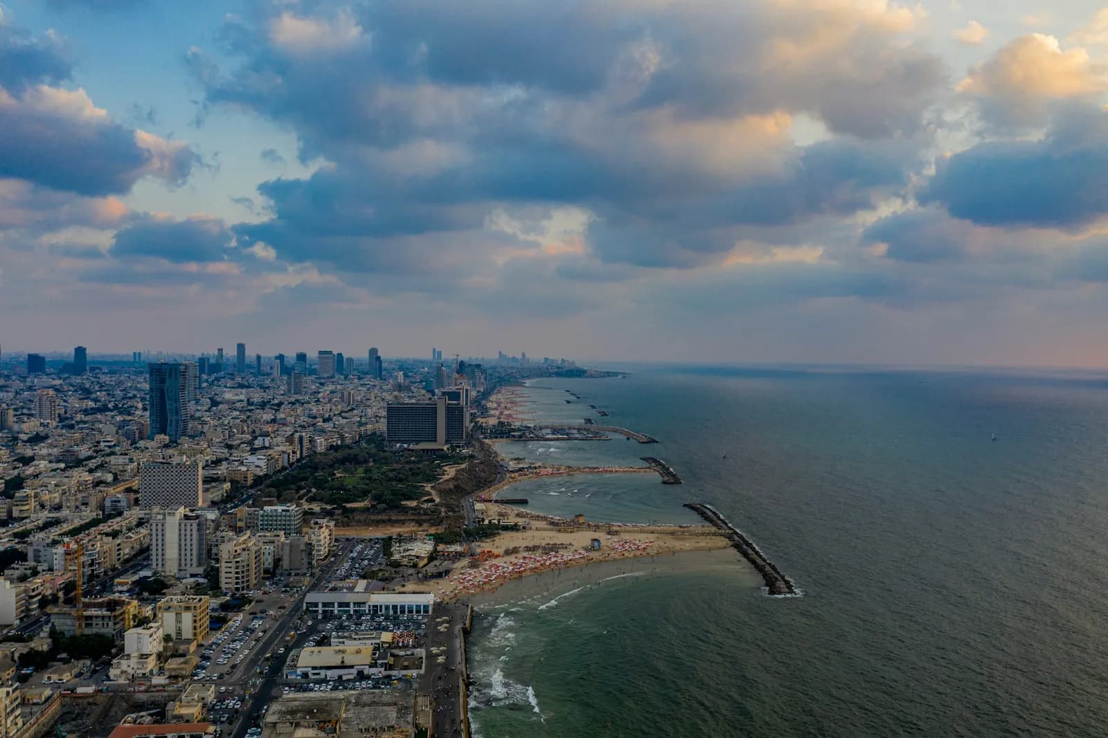 Aerial view of Tel Aviv beaches and the Mediterranean shoreline