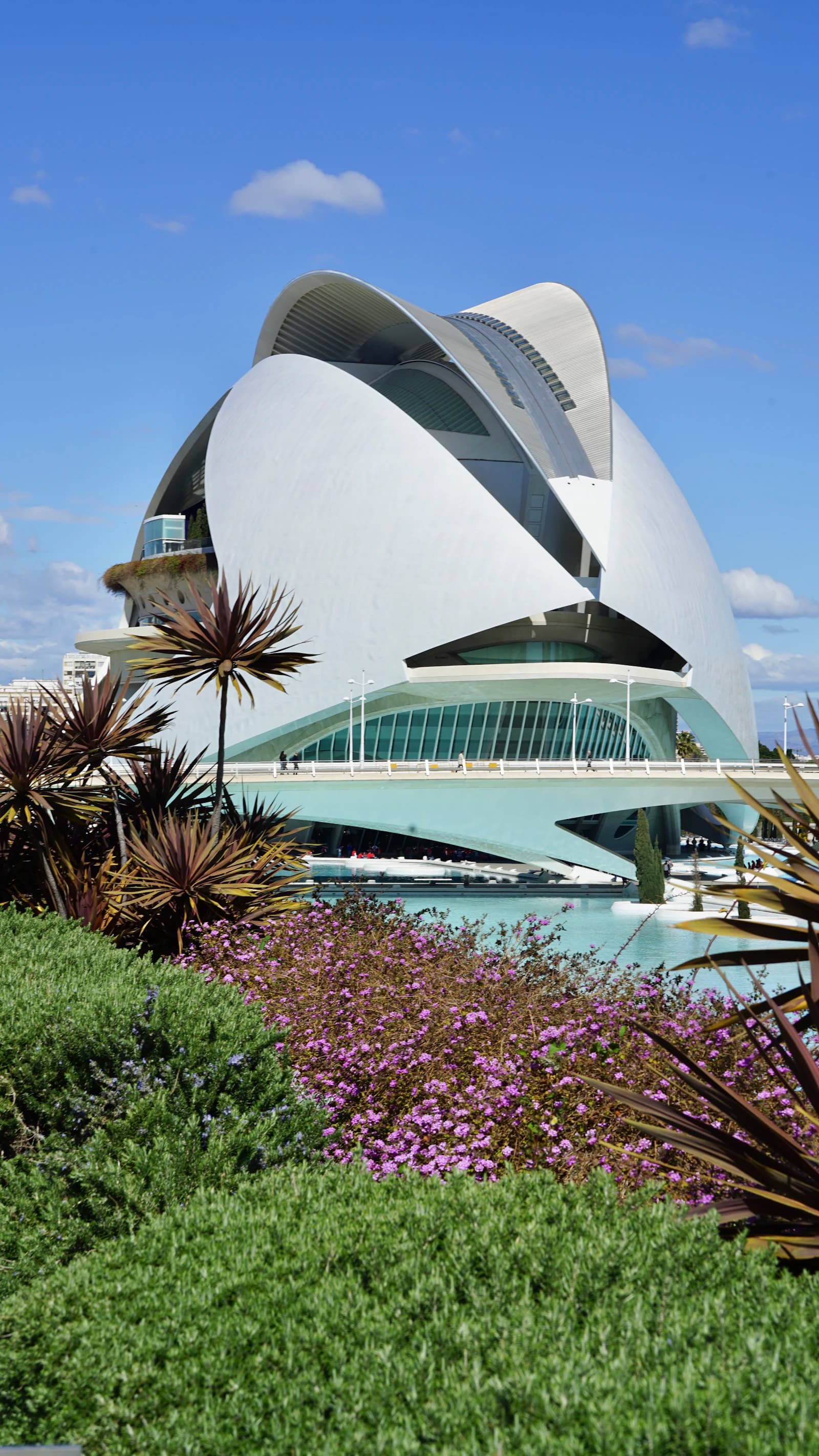 The City of Arts and Sciences rising above gardens and water in Valencia